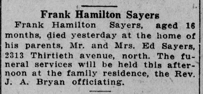 Frank Hamilton Sayers obituary